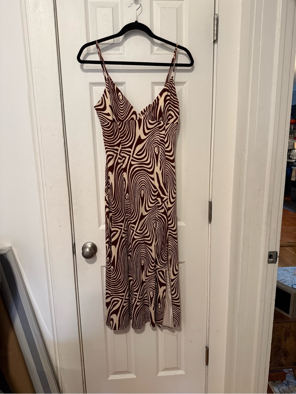 Urban Outfitters Brown & Cream Swirl Slip Midi Dress